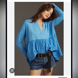 Anthropologie Pilcro Long-Sleeve Babydoll Blouse gingham top